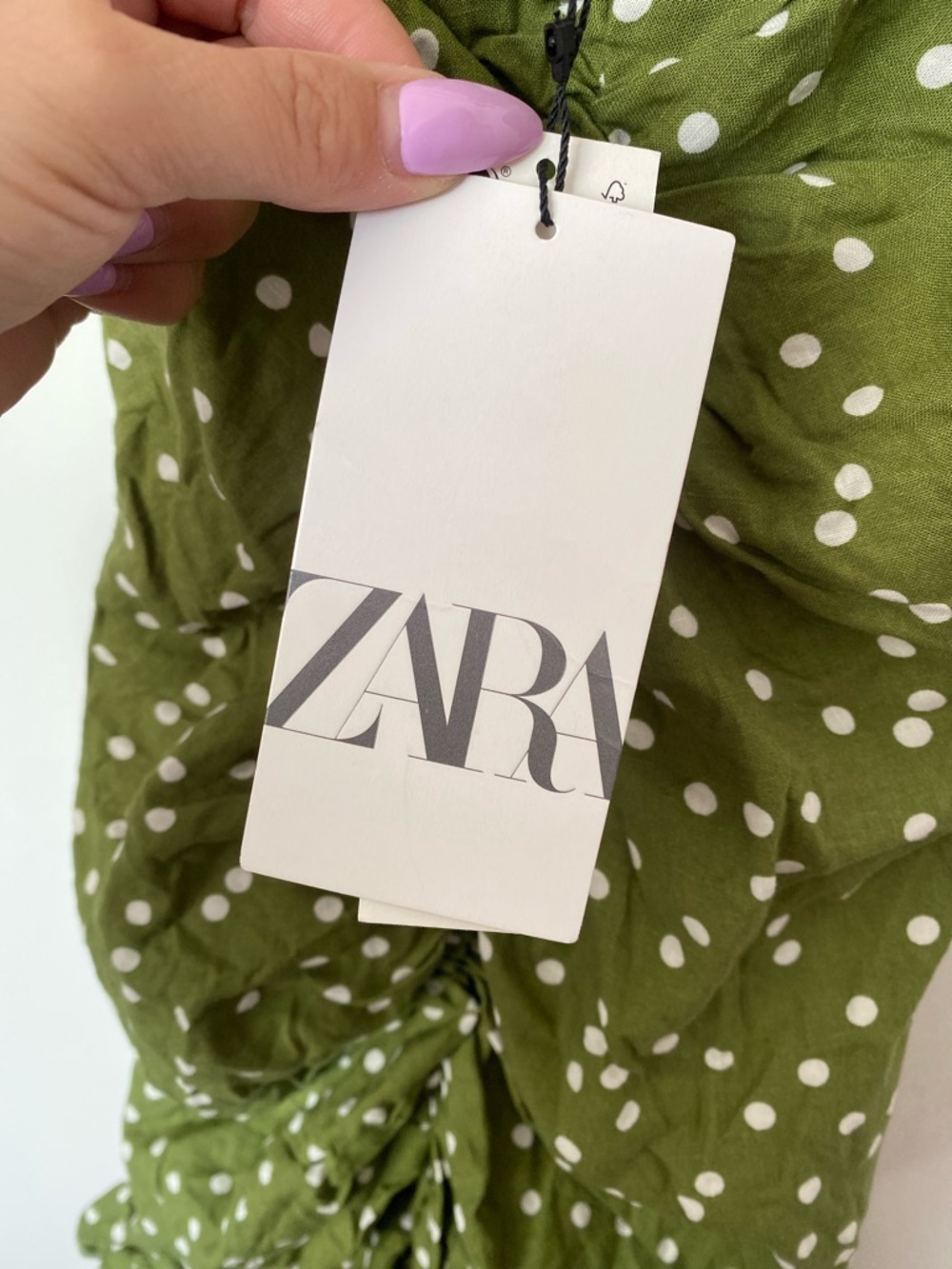 ZARA Green Polka Dot Ruched Slip Dress NWT! - Picture 9 of 10